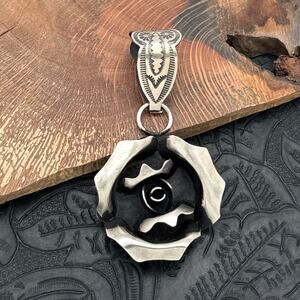 LEANDER TAHE Navajo Sterling Silver 3-D Rose Pendant With Large Decorative Bail